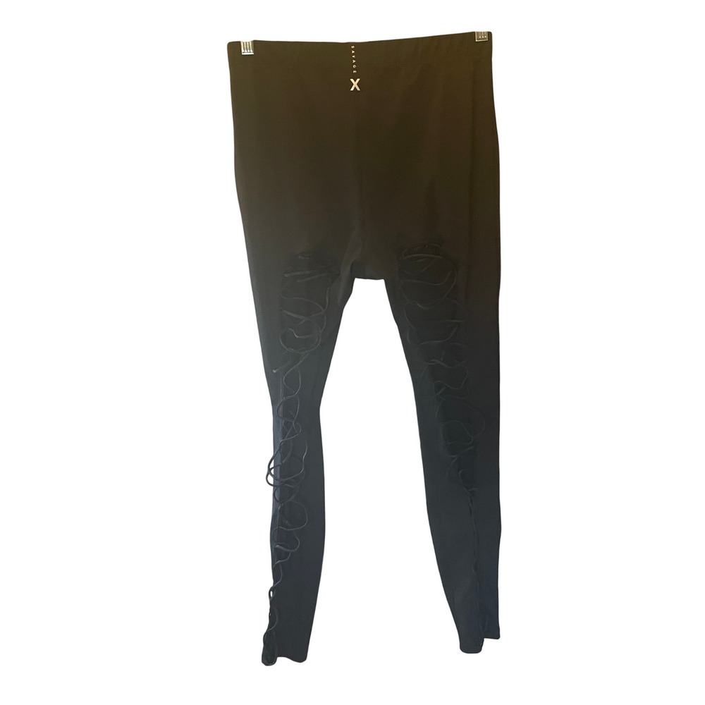 Womens Savage X Fenty Black Lace Up Leggings Size‎ L Rihanna Edgy Streetwear